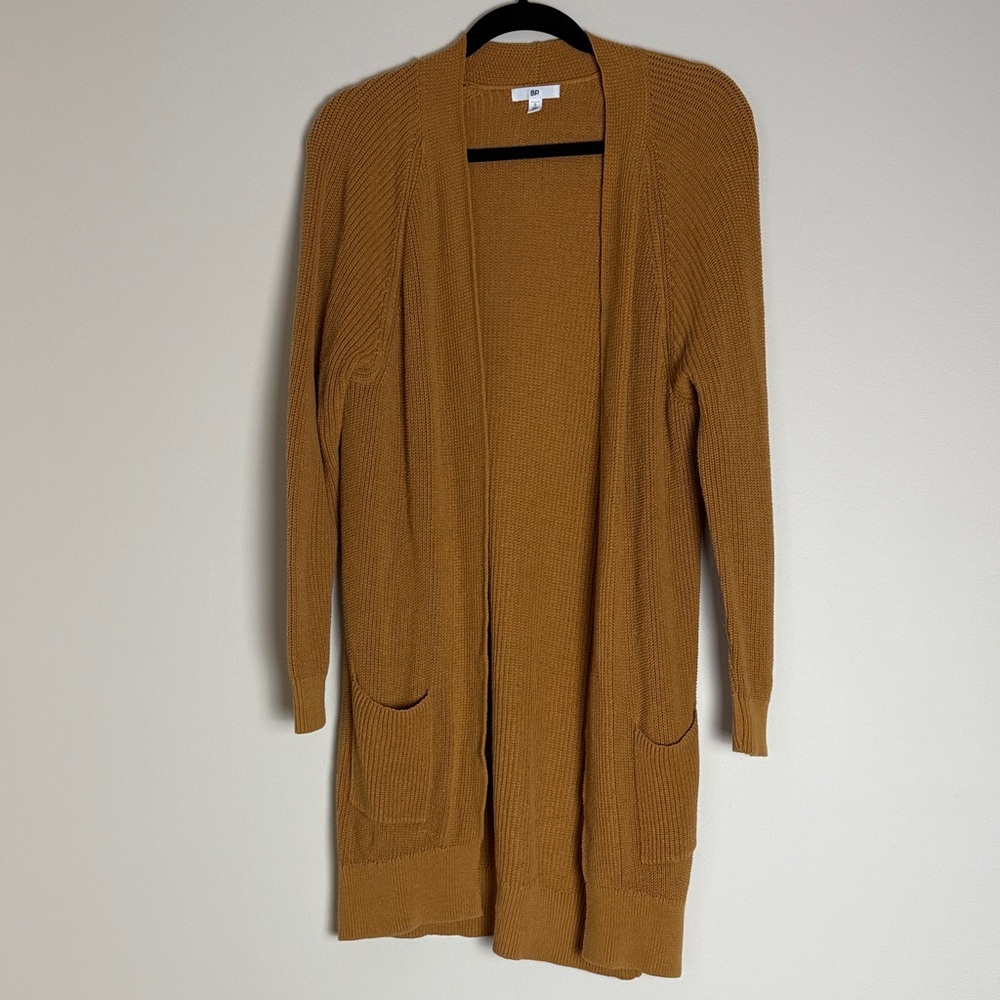 BP Women's Mustard Tan Open-Front Long Cardigan Pockets Size S